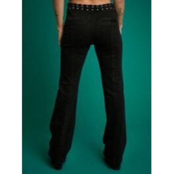 Forever 21 X Frankie and The Studs Studded Black Lace Up Low Rise Flare  Jeans - Picture 3 of 14
